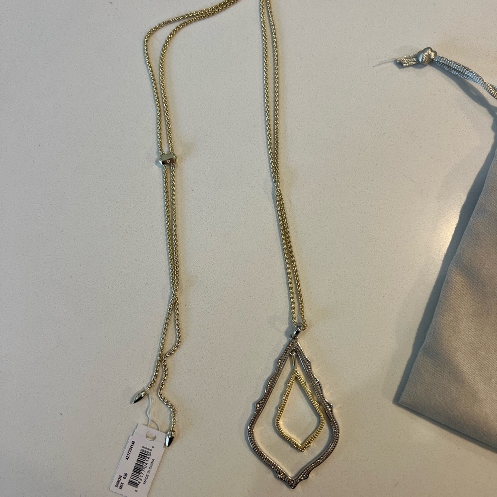 Kendra Scott Silver / Gold Double Teardrop Necklace and Earrings